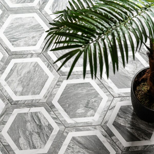 Bardiglio Grey Marble Hexagon Deco Tiles - Image 7