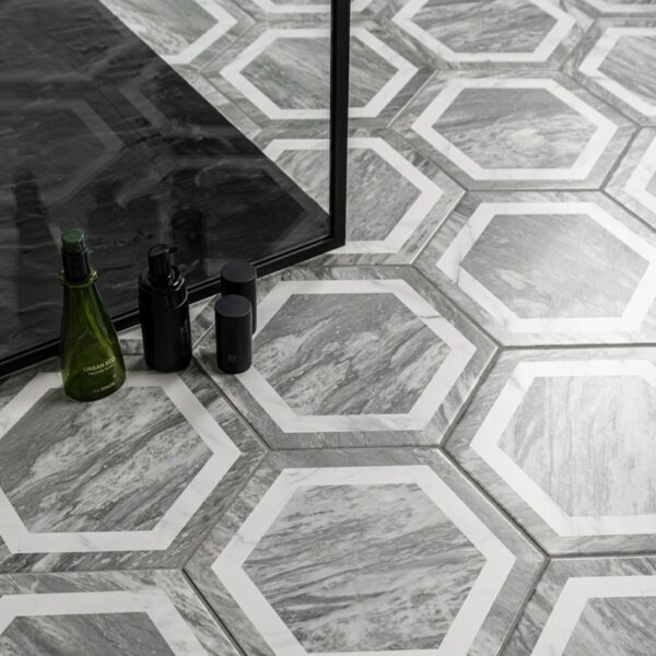 Bardiglio Grey Marble Hexagon Deco Tiles - Image 5