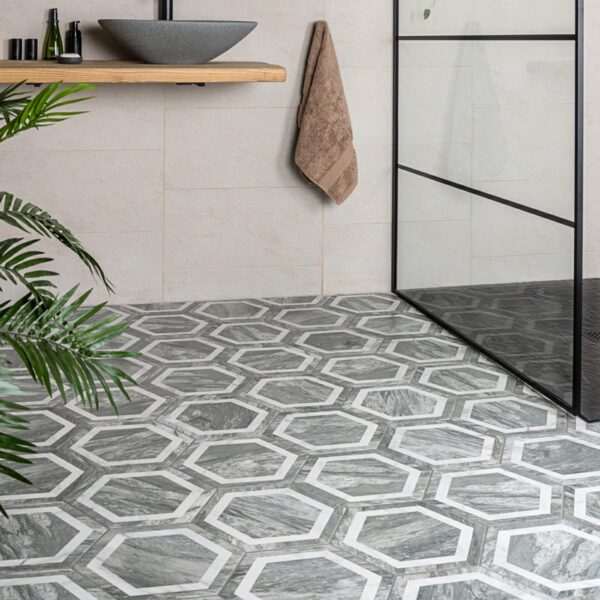 Bardiglio Grey Marble Hexagon Deco Tiles - Image 8