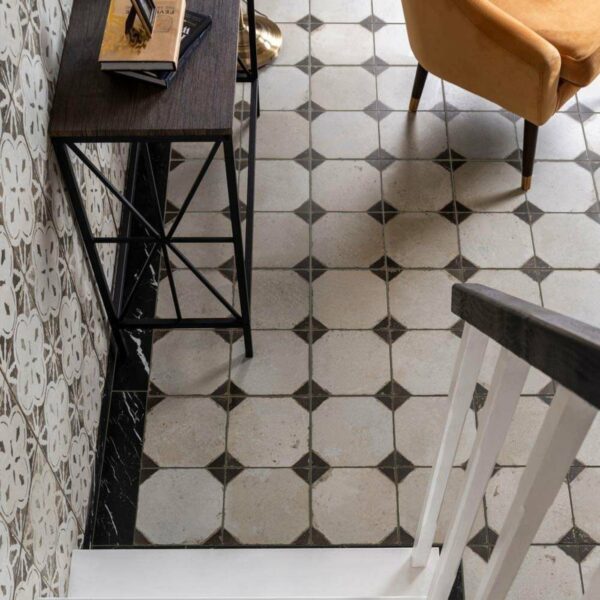 Octagon Effect Charcoal Grey Matt Vintage Pattern Wall and Floor Tiles - Image 3