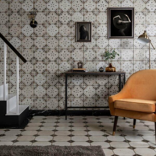 Octagon Effect Charcoal Grey Matt Vintage Pattern Wall and Floor Tiles - Image 4