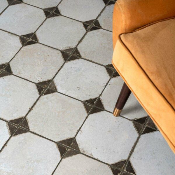 Octagon Effect Charcoal Grey Matt Vintage Pattern Wall and Floor Tiles