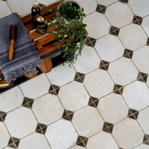 Octagon Effect Charcoal Grey Matt Vintage Pattern Wall and Floor Tiles - Image 6