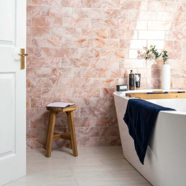 Passion Onyx Blush Pink Marble Effect Wall Tiles - Image 5