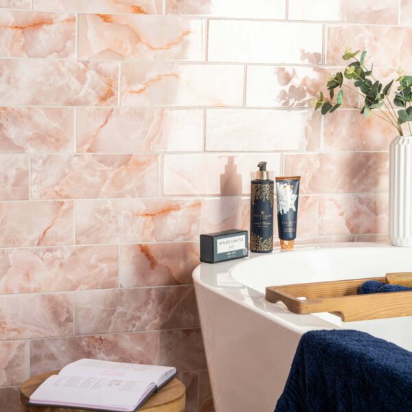 Passion Onyx Blush Pink Marble Effect Wall Tiles - Image 3