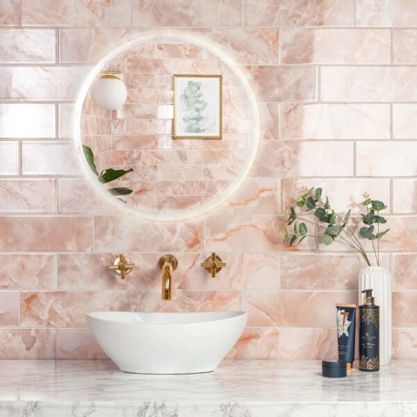 Passion Onyx Blush Pink Marble Effect Wall Tiles - Image 4