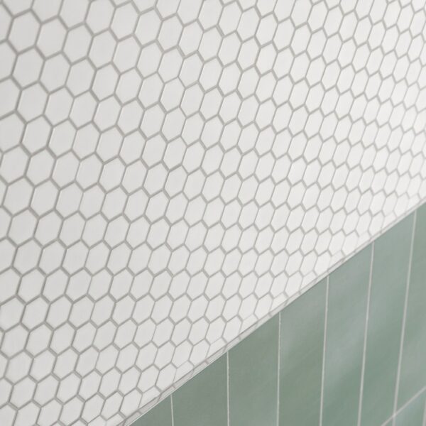 Pixel White 23x23 Hexagon Matt Mosaic Tiles - Image 4