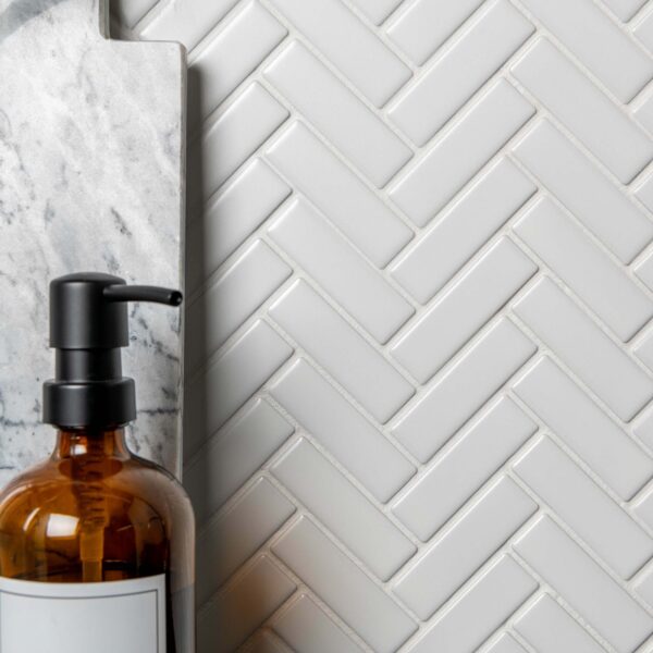 Pixel White Herringbone Matt 22x73 Mosaic Tiles - Image 5