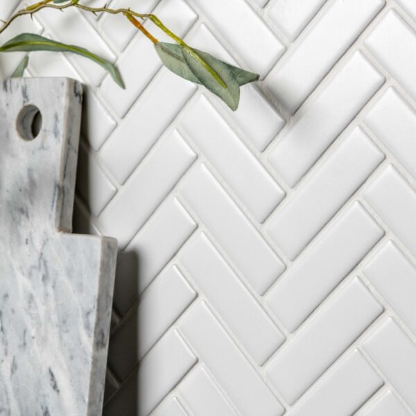 Pixel White Herringbone Matt 22x73 Mosaic Tiles - Image 4