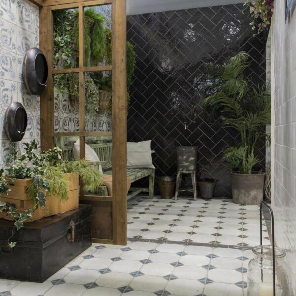 Octagon Effect Charcoal Grey Matt Vintage Pattern Wall and Floor Tiles - Image 8