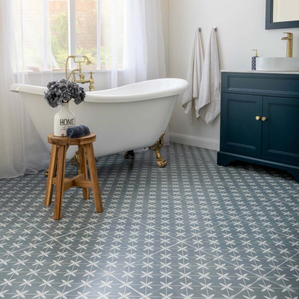 Winslow Blue and White Matt Patterned Floor Tiles