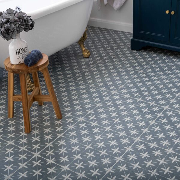 Winslow Blue and White Matt Patterned Floor Tiles - Image 3