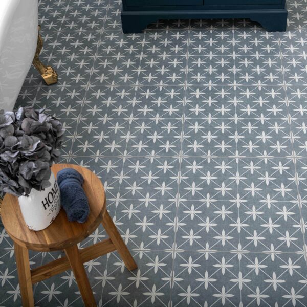 Winslow Blue and White Matt Patterned Floor Tiles - Image 5