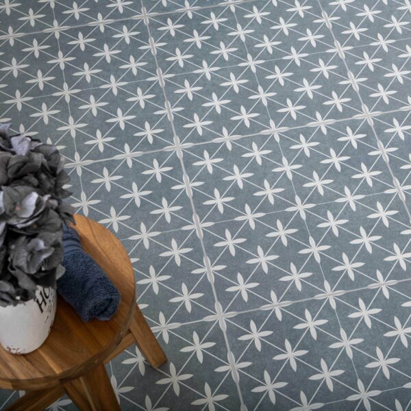 Winslow Blue and White Matt Patterned Floor Tiles - Image 8