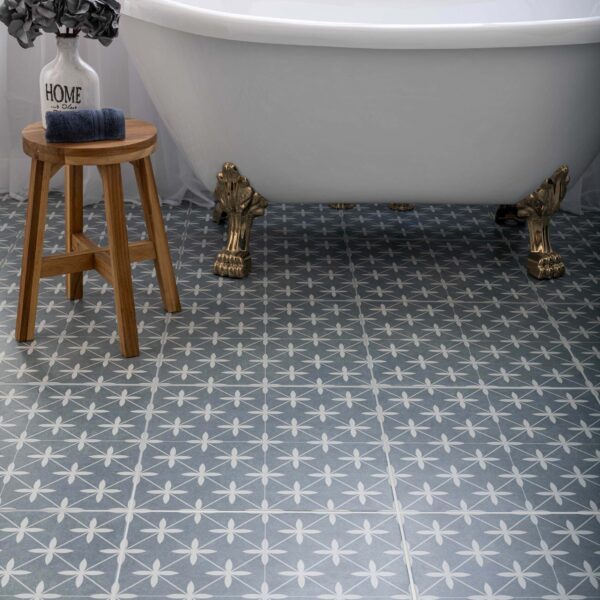 Winslow Blue and White Matt Patterned Floor Tiles - Image 6