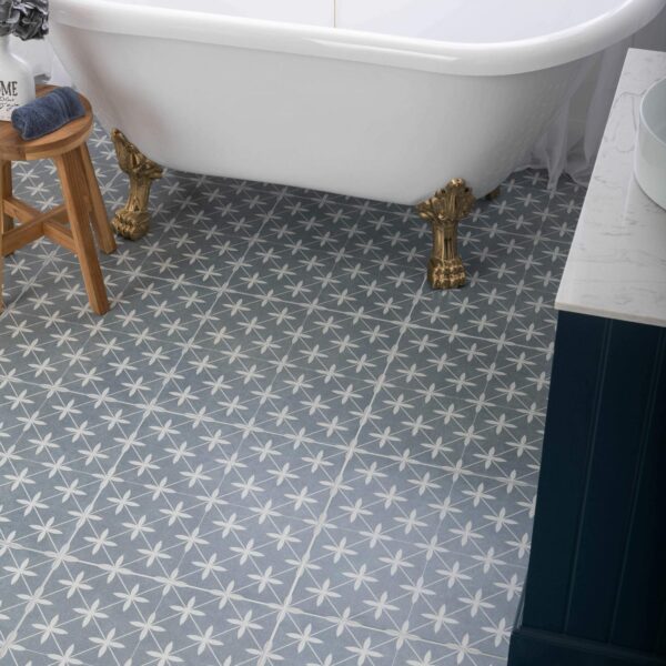 Winslow Blue and White Matt Patterned Floor Tiles - Image 4