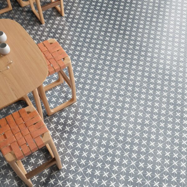 Winslow Blue and White Matt Patterned Floor Tiles - Image 12