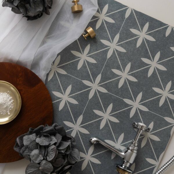 Winslow Blue and White Matt Patterned Floor Tiles - Image 11