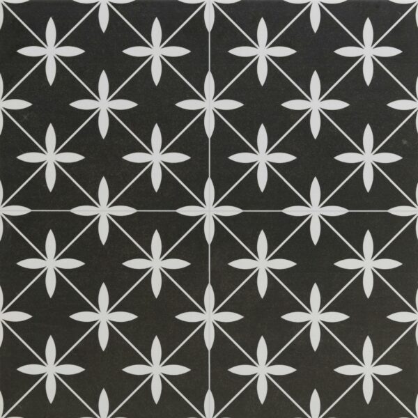 Winslow Black and White Matt Patterned Floor Tiles - Image 2