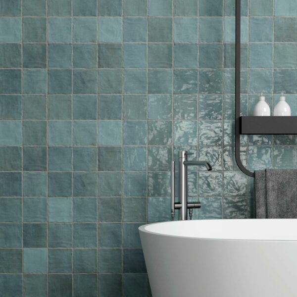 Zellige Mini Aqua Square Gloss Wall Tiles