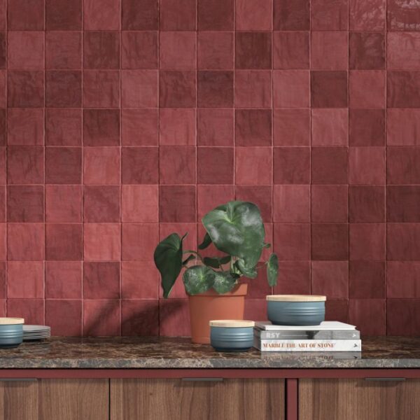 Zellige Mini Red Square Gloss Rustic Wall Tiles