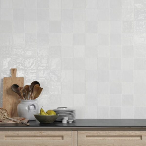 Zellige Mini White Square Gloss Wall Tiles - Image 3