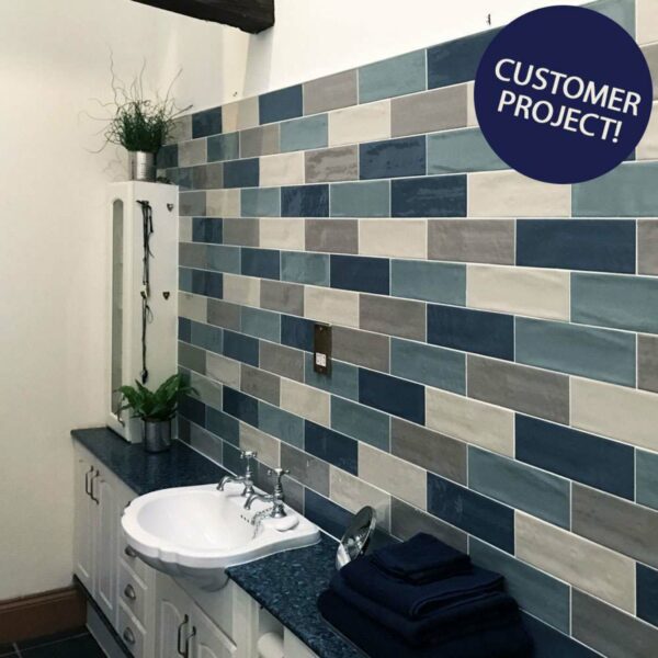 Rustic Cedar Ceramic Gloss Blue Metro Tiles - Image 3