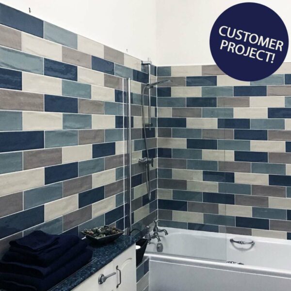 Rustic Cedar Ceramic Gloss Blue Metro Tiles - Image 4