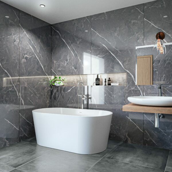 Trepanel Aqua Gloss Grey Marble Effect PVC Shower Wall Panel