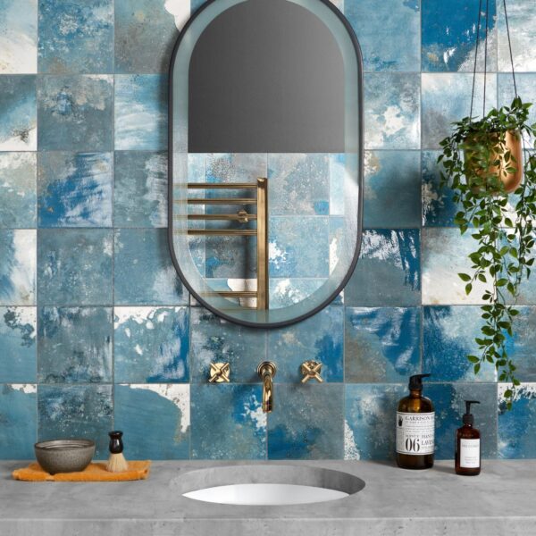 Raku Square Blue Gloss Patterned Wall Tiles