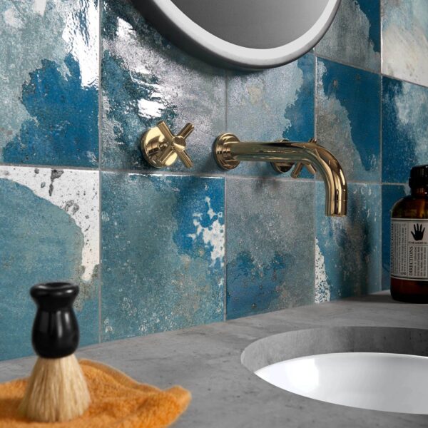 Raku Square Blue Gloss Patterned Wall Tiles - Image 4