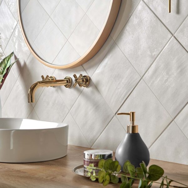 Raku Square White Gloss Patterned Wall Tiles - Image 3