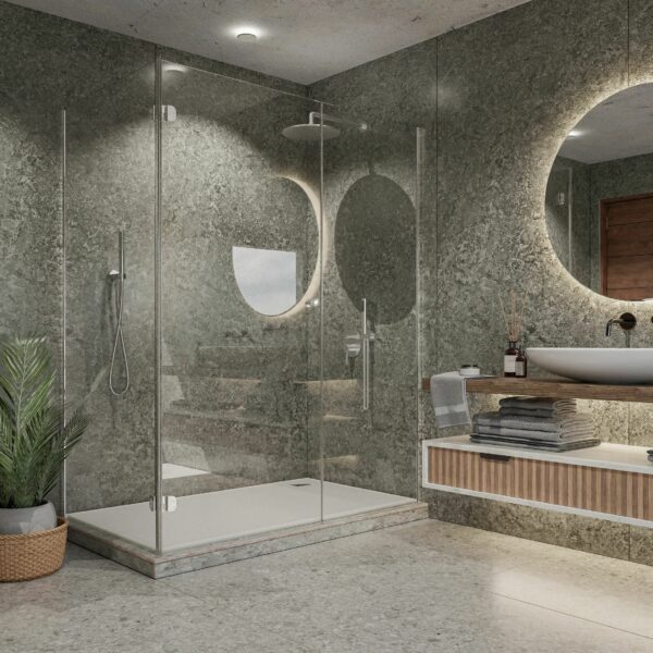 Trepanel Aqua Matt Grey Concrete Effect PVC Shower Wall Panel