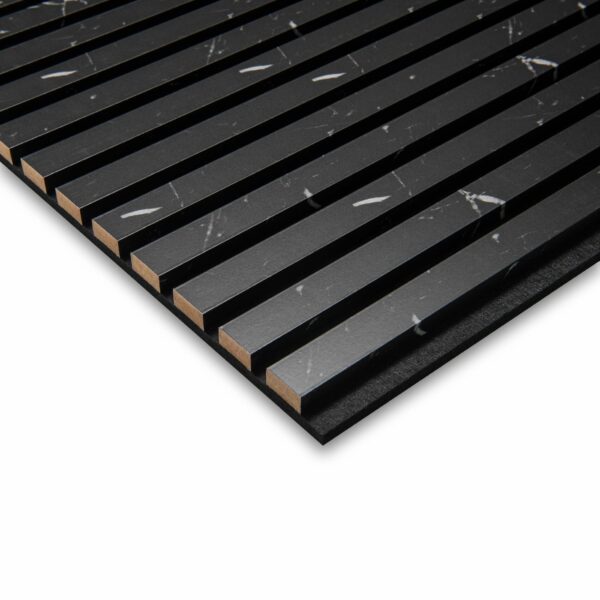 Trepanel Design Black Marble Effect on Black Felt Acoustic Wood Slat Panels - Image 4