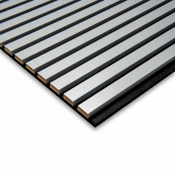 Trepanel Design Grey Metallic Silver on Black Felt Acoustic Wood Slat Panels - Image 3