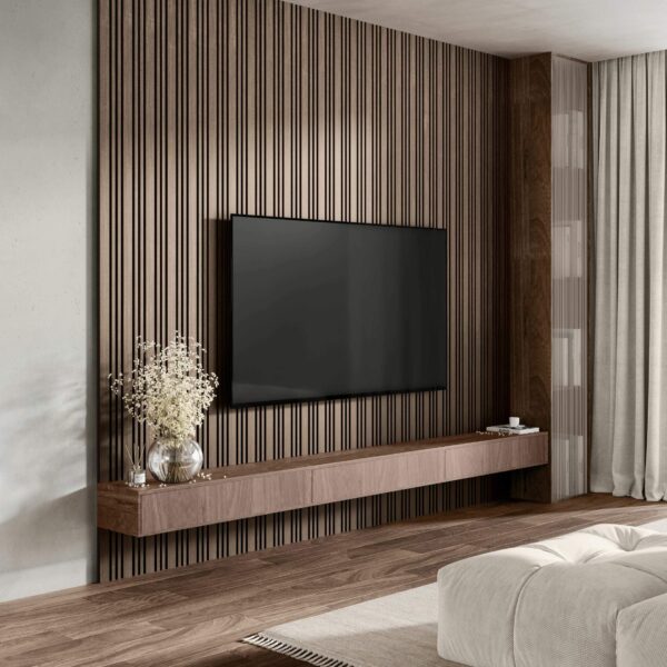 Trepanel Design Walnut Brown Multi-Width Acoustic Wood Wall Panels