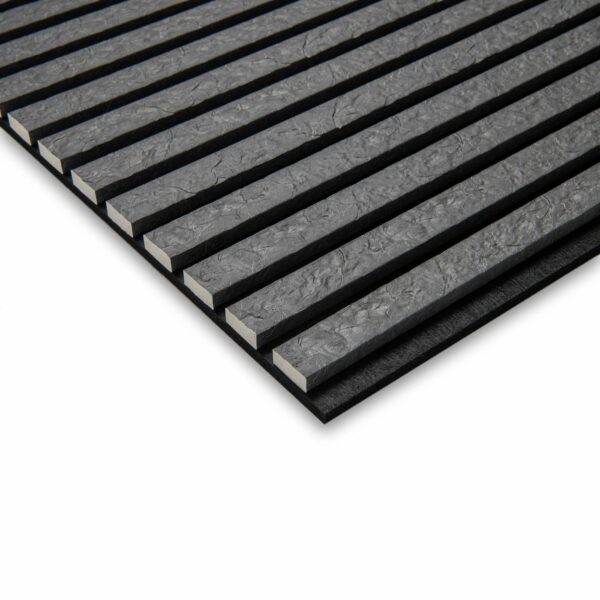 Trepanel Design Grey Slate Effect on Black Felt Acoustic Wood Slat Panels - Image 4