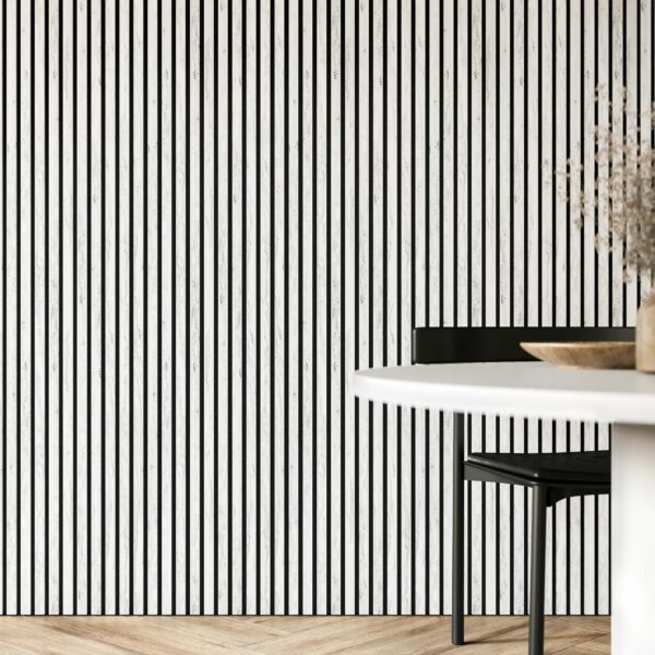 Trepanel Design White Marble Effect on Black Felt Acoustic Wood Slat Panels - Image 3