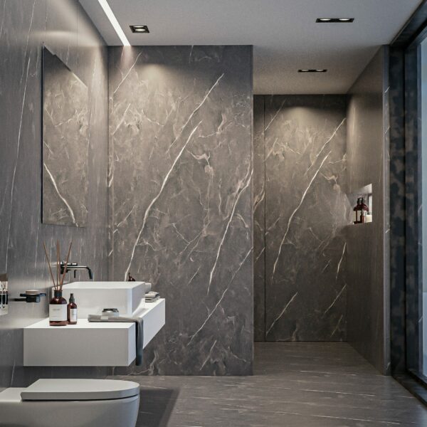 Trepanel Aqua Matt Grey Marble Effect PVC Shower Wall Panel