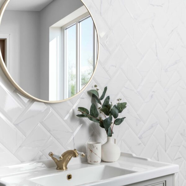 Vena Biana Bevelled Gloss Marble Effect Metro Tiles - Image 4