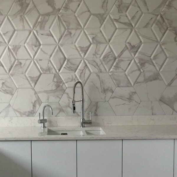 Voronoi White Marble Effect Hexagon Tiles - Image 21