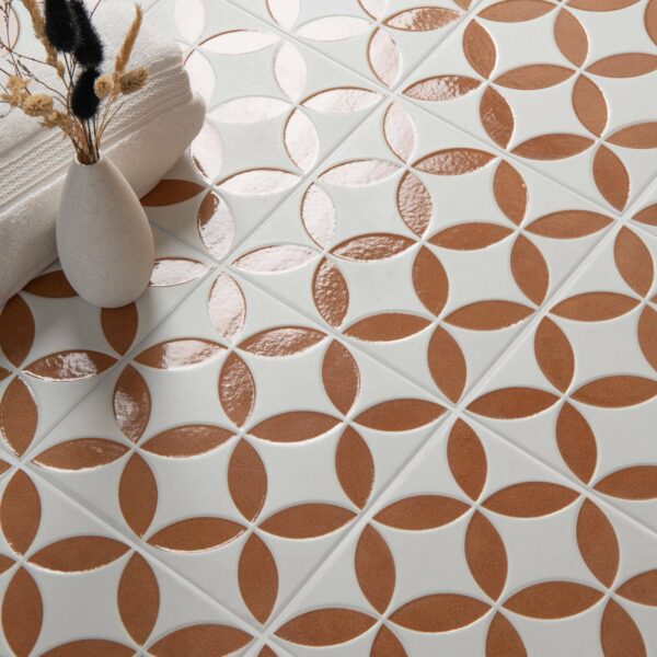 Westminster White and Orange Matt Patterned Wall and Floor Tiles - Image 8