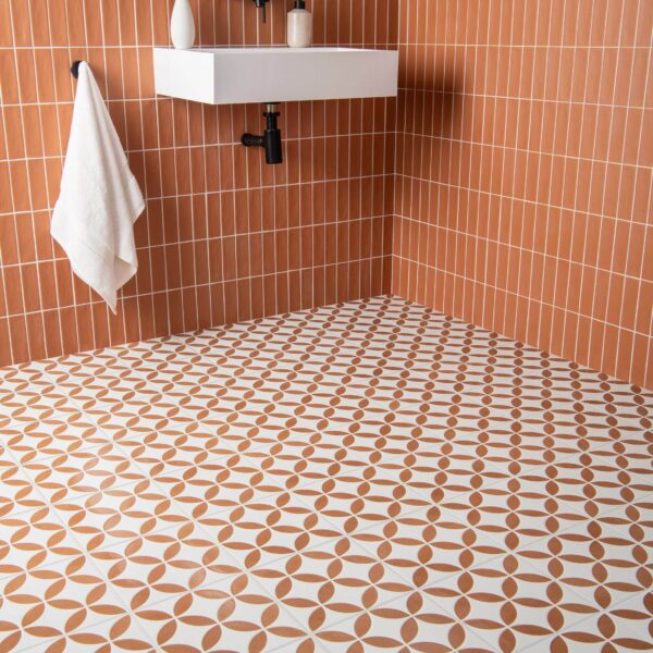 Westminster White and Orange Matt Patterned Wall and Floor Tiles - Image 3