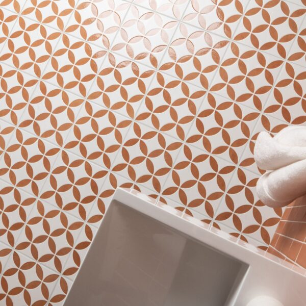 Westminster White and Orange Matt Patterned Wall and Floor Tiles - Image 4