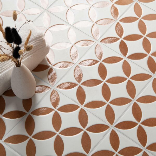 Westminster White and Orange Matt Patterned Wall and Floor Tiles - Image 9