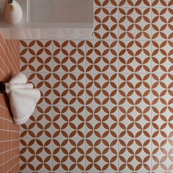 Westminster White and Orange Matt Patterned Wall and Floor Tiles