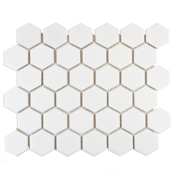 Pixel White 50x50 Hexagon Matt Mosaic Tiles - Image 2