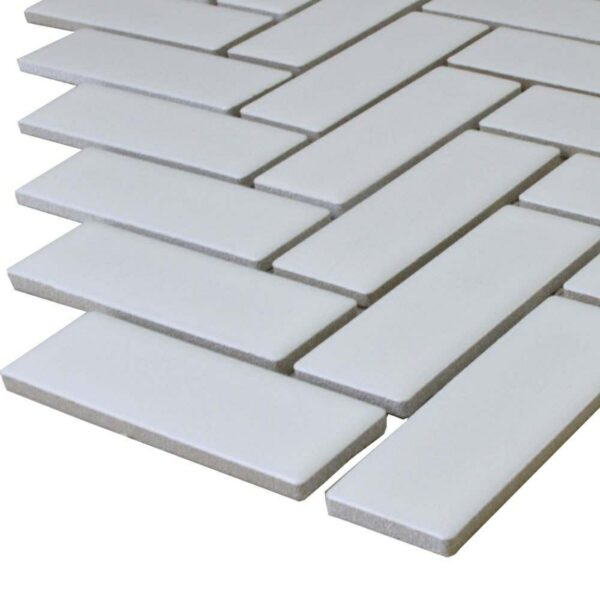 Pixel White Herringbone Matt 22x73 Mosaic Tiles - Image 9