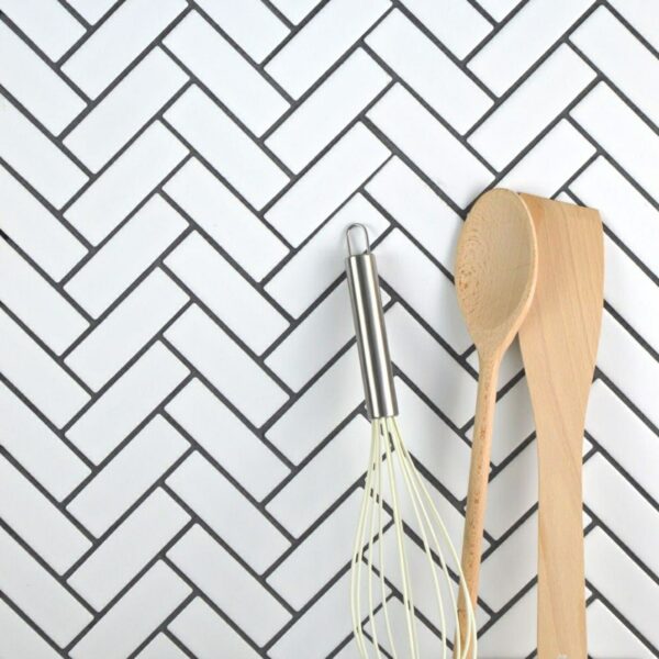 Pixel White Herringbone Matt 22x73 Mosaic Tiles - Image 6