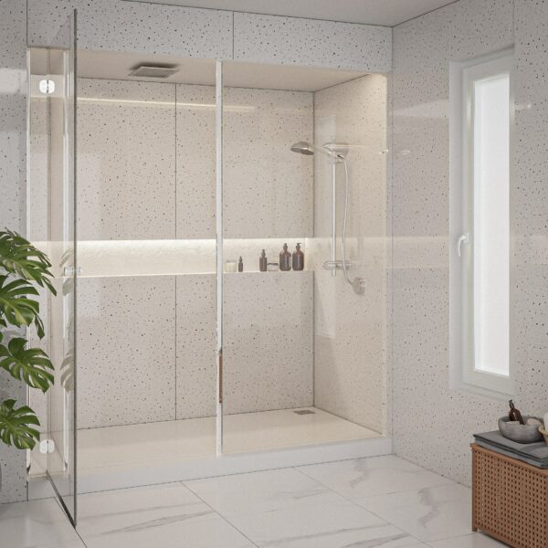 Trepanel Aqua White Sparkle Quartz Effect PVC Shower Wall Panel